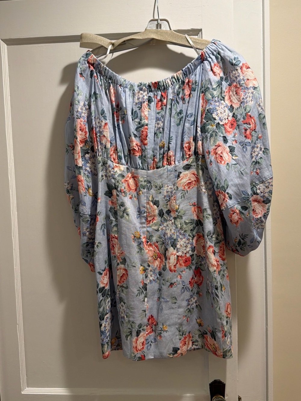 Light Blue Floral Off-Shoulder Peasant Dress